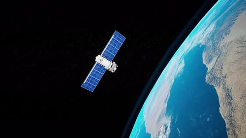 Realistic 3D Satellite Orbiting Planet Earth in Space Animation