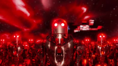 Army of Red-Eyed Robots in a Futuristic Space Battle