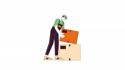 Delivery Worker Stacking Cardboard Boxes Flat Design Animation