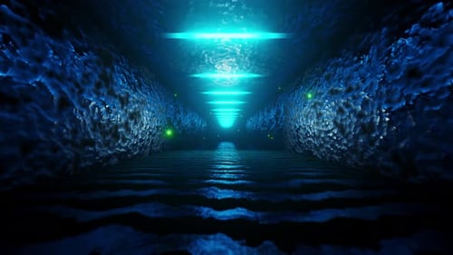 Tunnel avec des carrés bleu vifTunnel avec un carré bleu vif et une lumière au bout de celui-ci. Animation en boucle