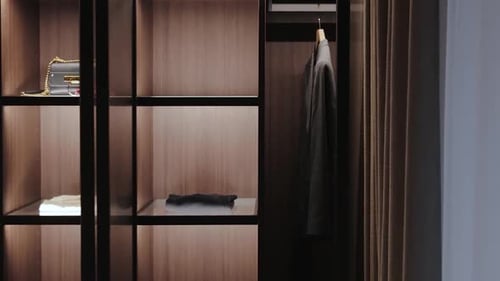Modern Wardrobe with Clothing and Accessories