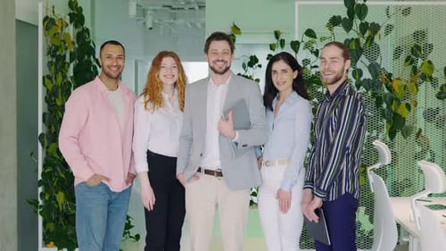 Positive Diverse Business People Portrait of the Office Workers Team Standing Looking at Camera