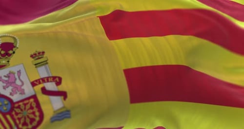 Flags of Spain and Catalonia Waving Together
