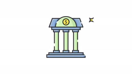 Flat Design Animated Bank Icon with Dollar Sign