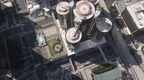 Aerial of skyscraper in Los Angeles