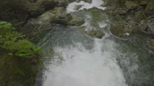 Following the crashing waterfall as it pools and flows in Lynn Canyon