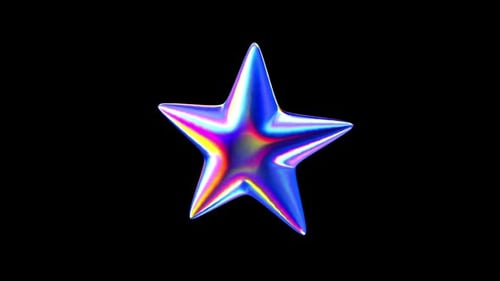 Iridescent 3D Star Shine with Holographic Rainbow Effect Draganddrop Ready Loop on Transparent Alpha
