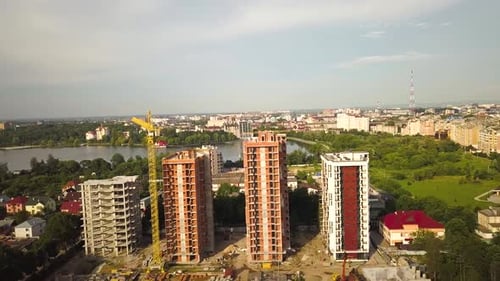 Aerial View of Tall Residential Apartment Buildings Under Construction