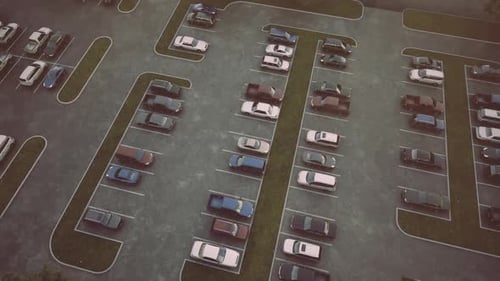 Aerial View Modern Parking Lot with Many Vehicles