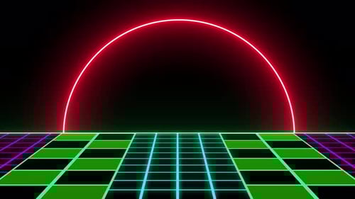 Retro Futuristic Neon Grid Background Loop