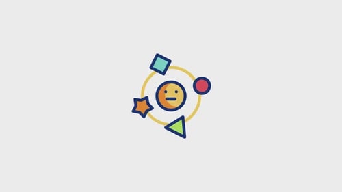 Animated Flat Design Icon with Rotating Shapes and Smiley Face
