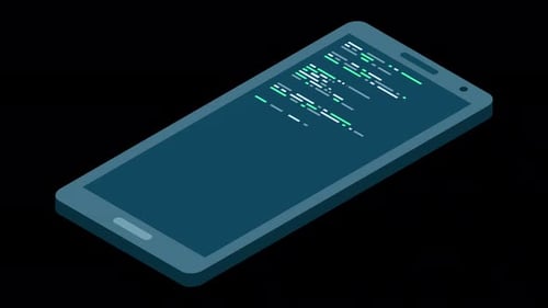 Animated Code Lines on Isometric Smartphone Screen
