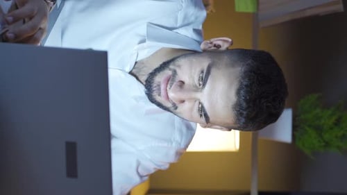 Excited Young Adult Man On Video Call