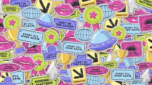 Playful Animated Decorative Stickers Pop Art Collage