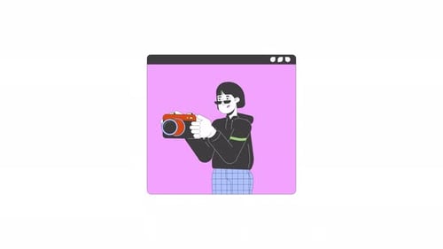 Illustrated Photographer with Camera in Flat Design Animation