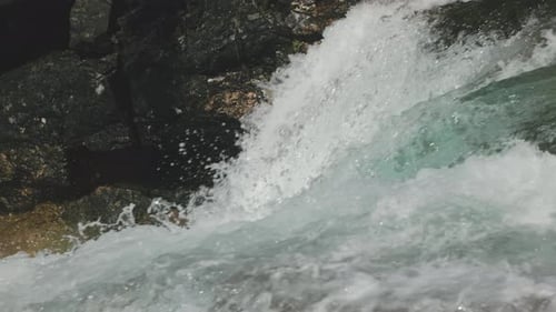 Cascading Water Flows over Rocks in Mountain River