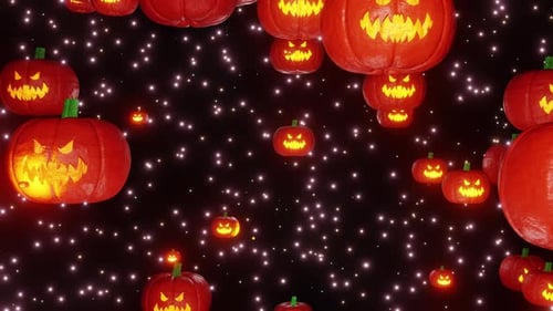 Falling Glowing Jack-o'-Lanterns Halloween Background Loop
