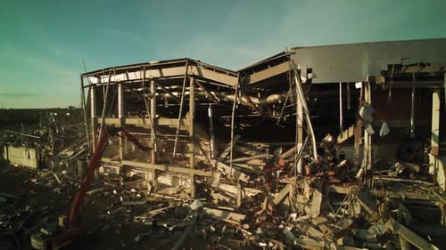 Machine Works Destroying Abandoned Hockey Stadium Building