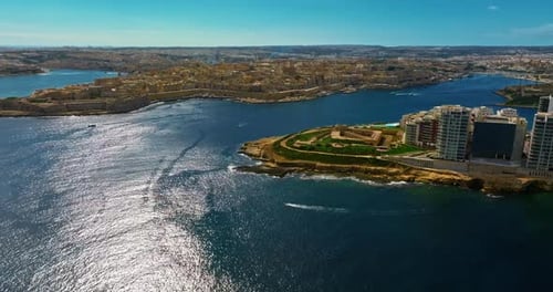 Aerial View of Sliema with Modern Real Estate and a Beautiful Waterfront Malta Mediterranean Europe