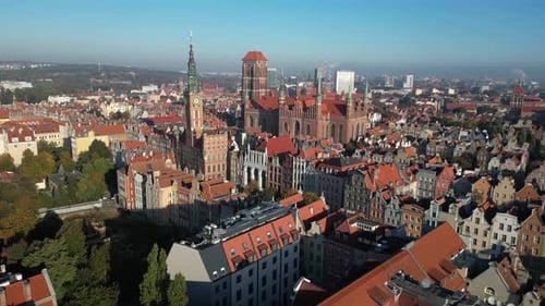 Aerial view of colorful historic European Old Town, Gdansk, Poland