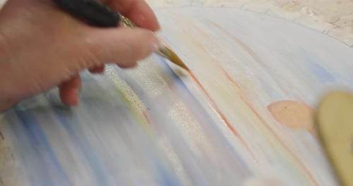 Artist Painting Colorful Abstract Artwork Close Up