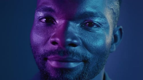 Close Up Portrait of a Beautiful African American Man in the Studio Attractive Millennial Guy Opens