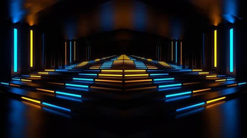 Orange And Blue Neon Stair Corridor Background Vj Loop In 4K