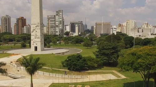 Aerial view to Obelisk monument, close to Ibirapuera Park, Sao Paulo, Brazil