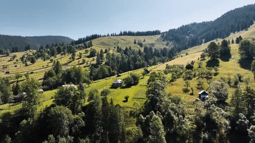 Drone View of Picturesque Mountains Valley with Settlements in Daylight