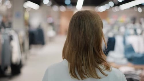 Shopper Walking Through Clothing Store Observing Displays
