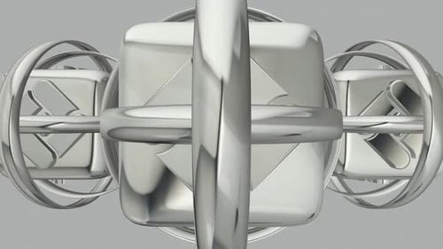 3D Metallic Abstract Cubes with Swirling Rings Animation