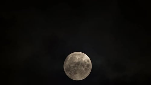 Full Moon in Dark Night Sky with Clouds