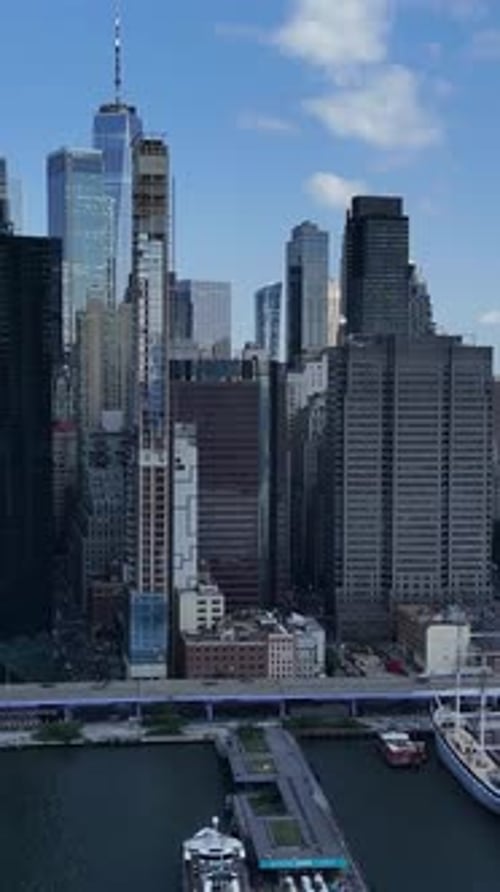 New York Cityscape Aerial View New York Downtown Skyline with Urban Skyscrapers Vertical Video