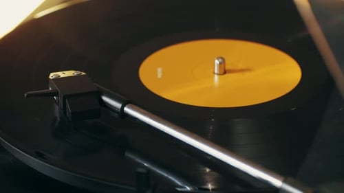 Spinning Vinyl Record Close Up on Turntable