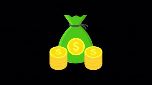 Flat Design Animated Money Bag with Coins Reveal