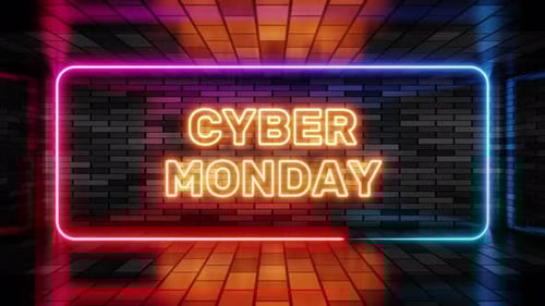 Animated Neon Cyber Monday Sign on Brick Wall