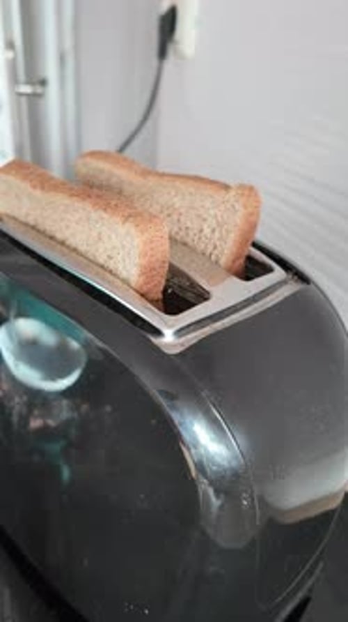Putting Bread Slices Into Toaster in Home Kitchen