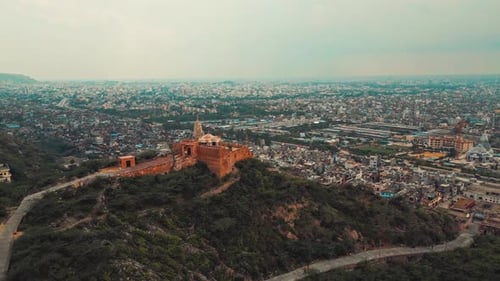 City Panorama with Hillside Temple Aerial View