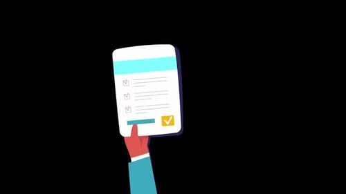 Animated Hand Completing Task Checklist on Digital Device