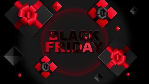 Black Friday Sale Animation with Floating Gift Boxes and Pyramids