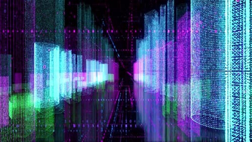Seamless Color Loop Abstract Hologram 3D Digital Night City Rendering with Futuristic Matrix