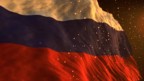 Waving Russian Flag Animation with Golden Particle Overlay