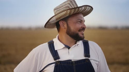 Enjoy Rural Life Portrait of Happy Countryman or Farmer in Agricultural Field Cheerful Farm Worker