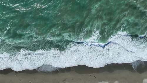 Top Aerial View of Surge Ocean Surface Beautiful Foamy Ocean Waves of Azure Color