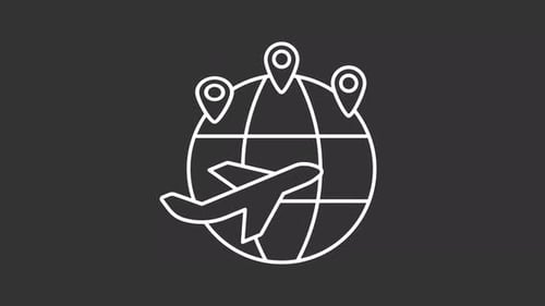 Animated Global Travel Icon with Airplane and Location Pins