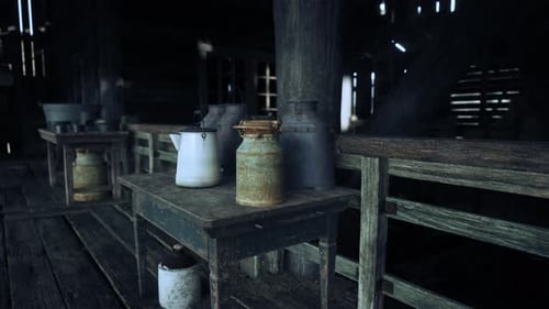 Vintage Milk Cans in Rustic Wooden Barn Setting