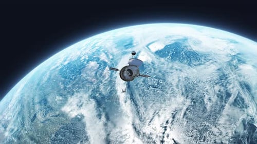 Hubble-Weltraumteleskop fährt hoch über der Erdatmosphäre vorbei - Realistische 3D-CGI-Animation 4K Pro