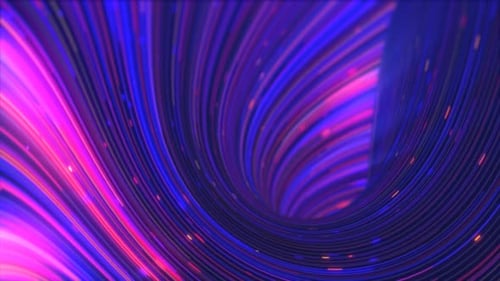 Lignes incurvées tourbillonnantes violettes abstraites de stries magiques et de particules d'énergie