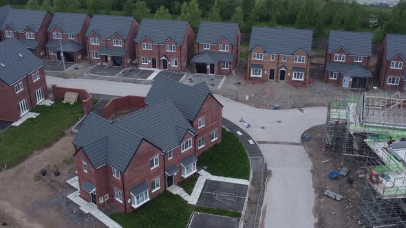 New property incomplete neighbourhood housing construction site aerial ...