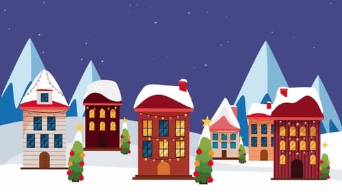Animation de Noël, ville et chutes de neige